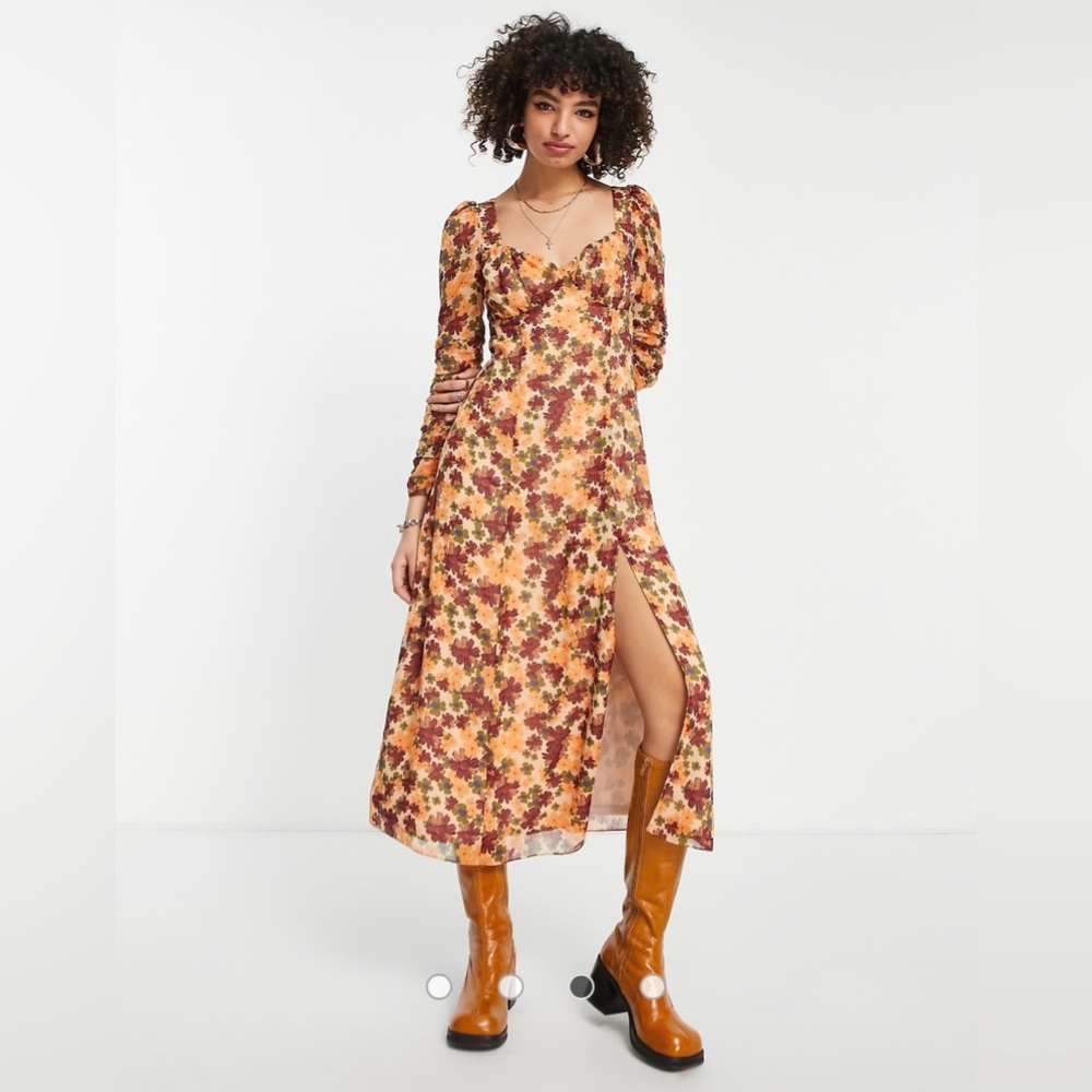 ASOS floral print sweetheart midi dress